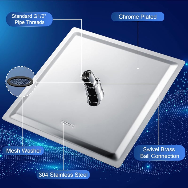 Aiscsc Rain Shower Head - 10 Inch High Pressure Shower Heads 304 Stainless Steel Ultra Thin Square Showerhead Pressure Boosting Design, Ceiling or Wall Mount - Image 4